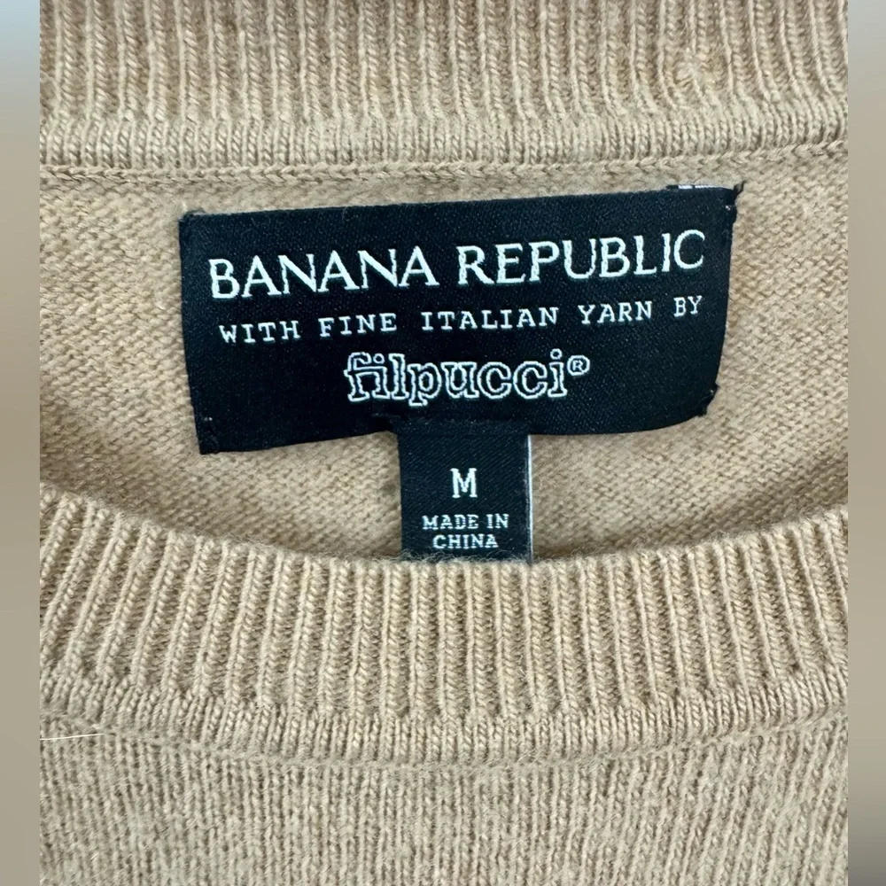 Banana Republic Beige and Navy Striped Crewneck Sweater